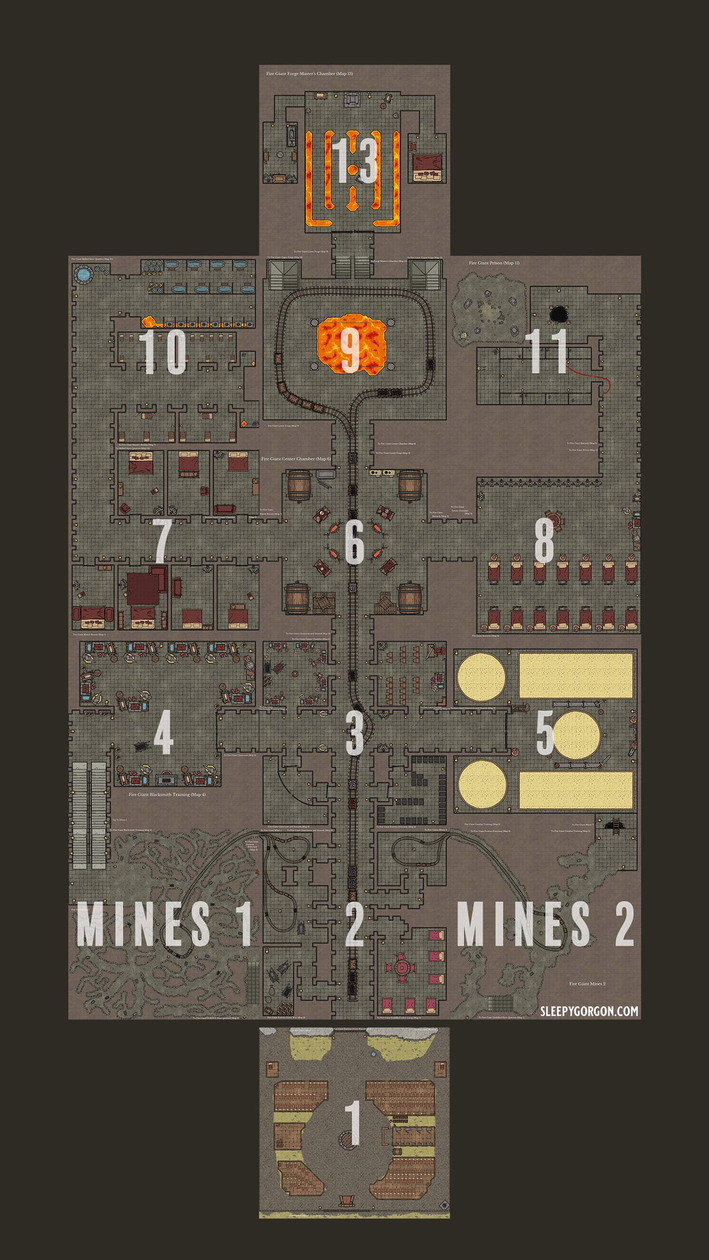 DIGITAL - FIRE GIANT FORTRESS MEGAPACK - Grid Maps for Tabletop RPGs (Virtual Tabletop Resolution 2250px)