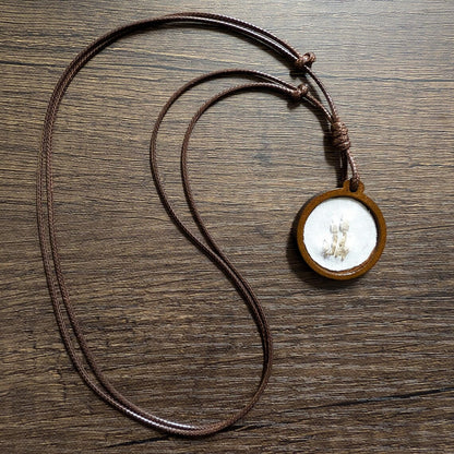 Embroidered White Cap Mushroom Pendant | Wooden Necklace | Gifts for Witches, Wizards, Druids, and Fae